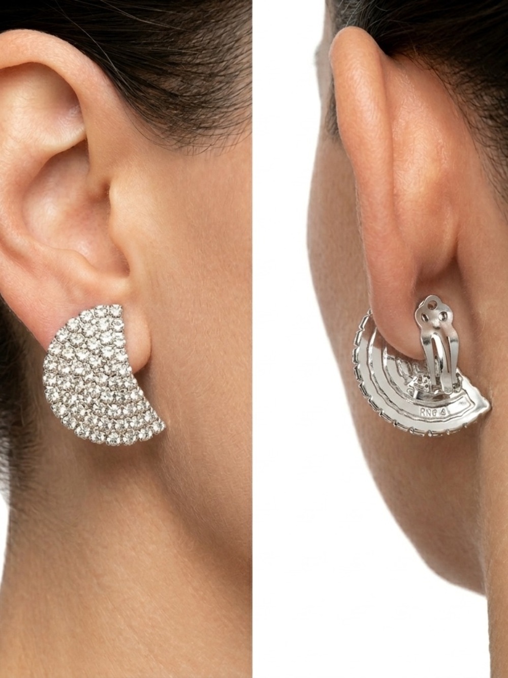 Vintage fan rhinestone Clip-On Earrings